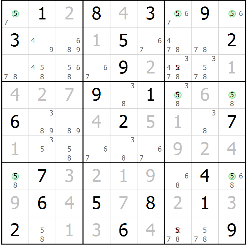 Position des candidats pour la solution de la Gr 7 page 10 du magazine de sudoku Sudoku Suprême n° 039