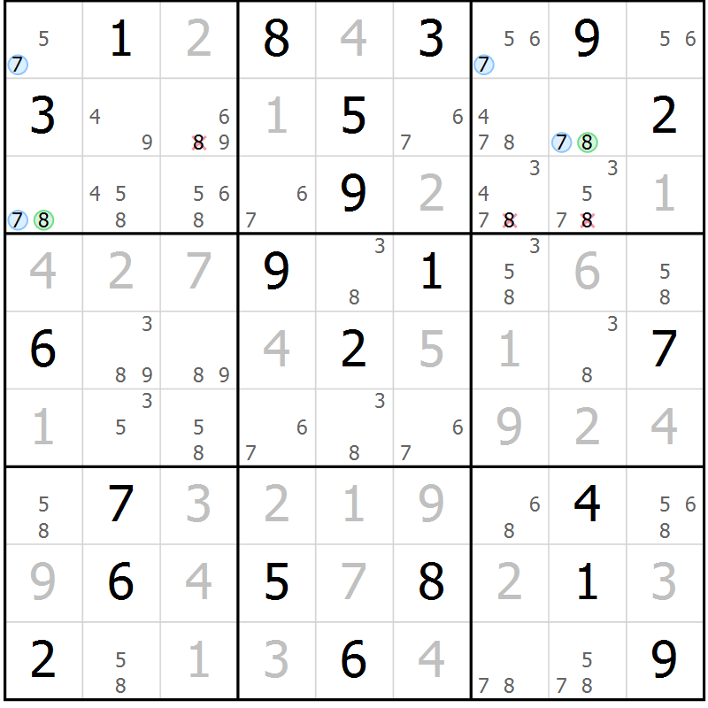 Position des candidats pour la solution de la Gr 7 page 10 du magazine de sudoku Sudoku Suprême n° 039