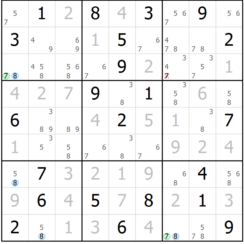 Position des candidats pour la solution de la Gr 7 page 10 du magazine de sudoku Sudoku Suprême n° 039