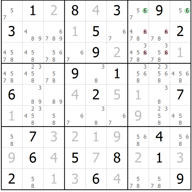 Position des candidats pour la solution de la Gr 7 page 10 du magazine de sudoku Sudoku Suprême n° 039