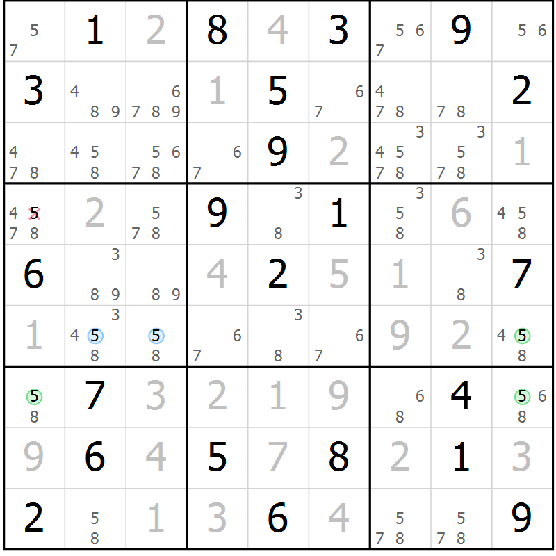Position des candidats pour la solution de la Gr 7 page 10 du magazine de sudoku Sudoku Suprême n° 039