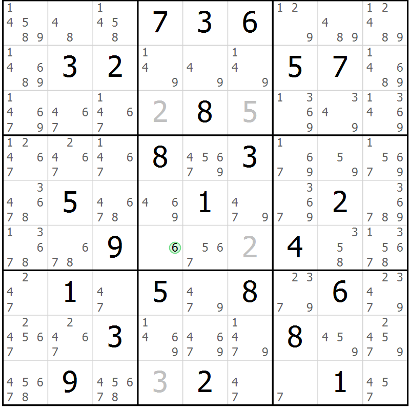 Position des candidats pour la solution de la Gr 70 page 73 du magazine de sudoku Sudoku Suprême n° 039