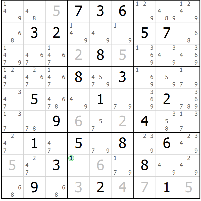Position des candidats pour la solution de la Gr 70 page 73 du magazine de sudoku Sudoku Suprême n° 039