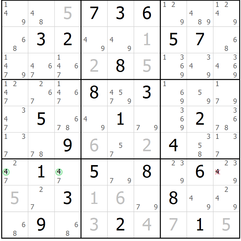 Position des candidats pour la solution de la Gr 70 page 73 du magazine de sudoku Sudoku Suprême n° 039