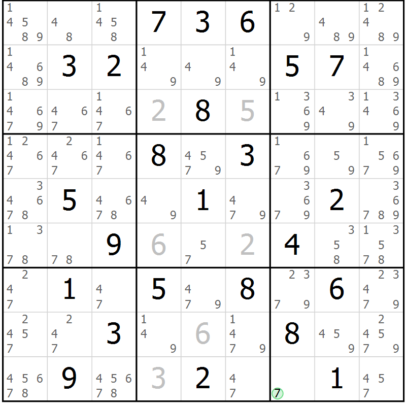 Position des candidats pour la solution de la Gr 70 page 73 du magazine de sudoku Sudoku Suprême n° 039