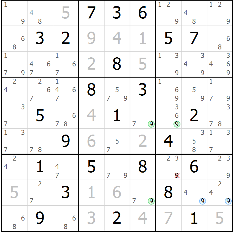 Position des candidats pour la solution de la Gr 70 page 73 du magazine de sudoku Sudoku Suprême n° 039