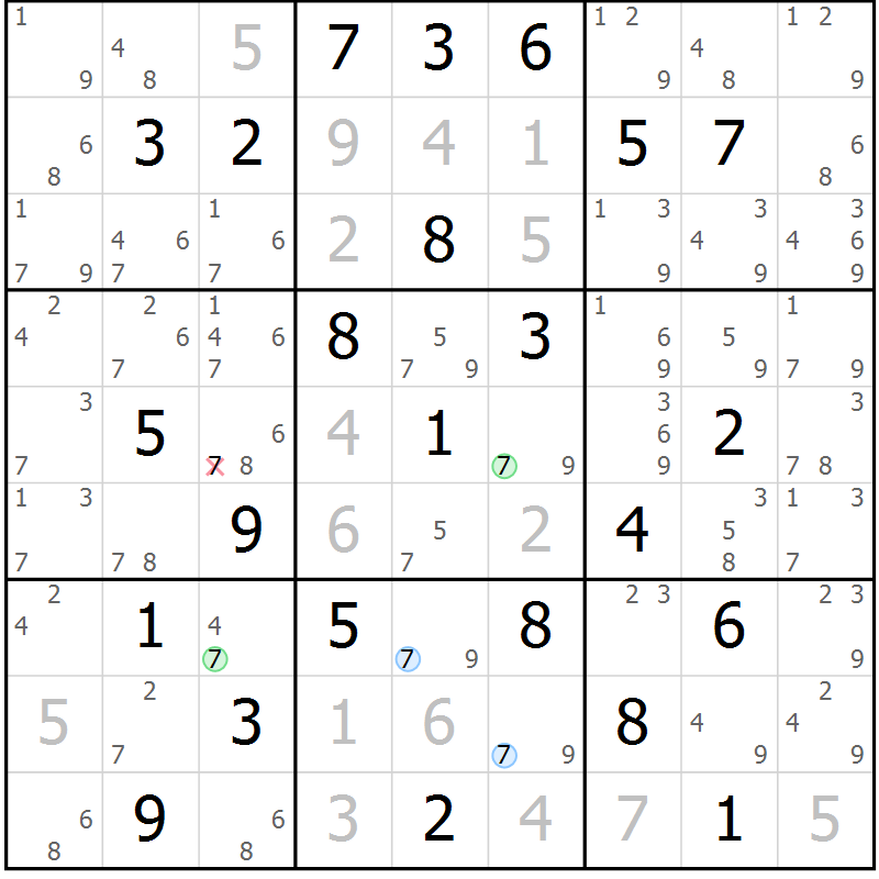 Position des candidats pour la solution de la Gr 70 page 73 du magazine de sudoku Sudoku Suprême n° 039