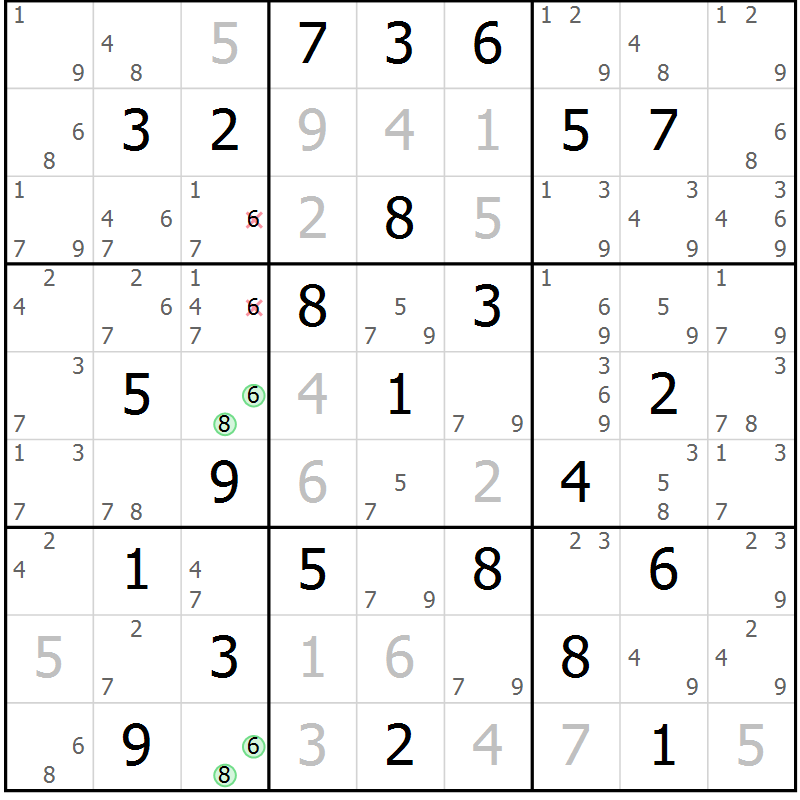 Position des candidats pour la solution de la Gr 70 page 73 du magazine de sudoku Sudoku Suprême n° 039