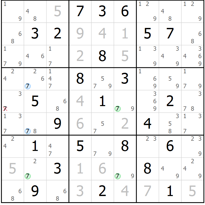 Position des candidats pour la solution de la Gr 70 page 73 du magazine de sudoku Sudoku Suprême n° 039