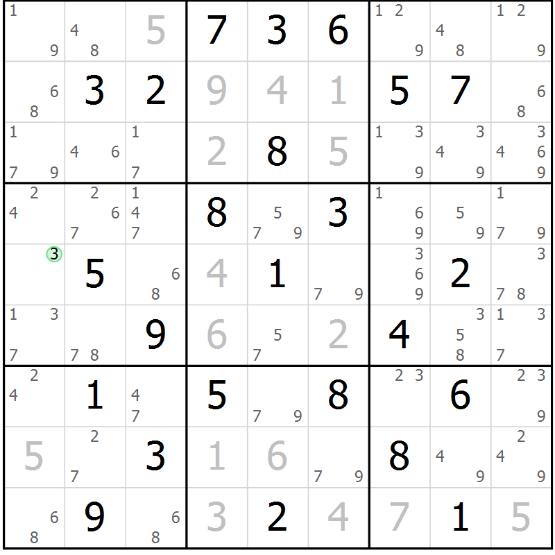 Position des candidats pour la solution de la Gr 70 page 73 du magazine de sudoku Sudoku Suprême n° 039