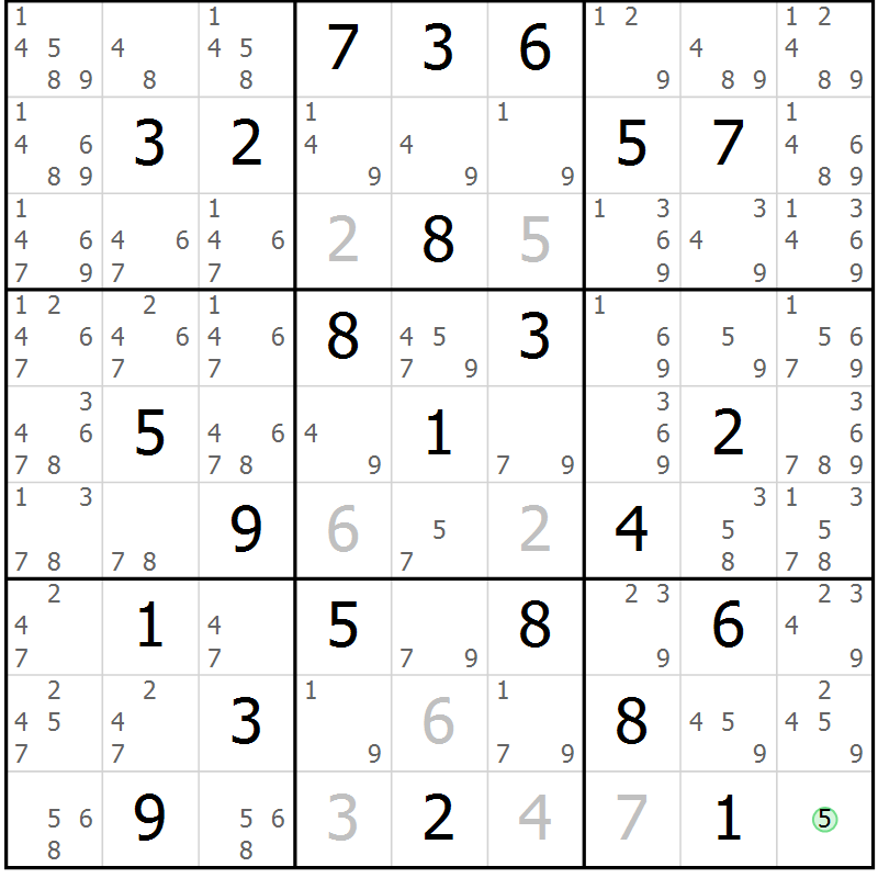 Position des candidats pour la solution de la Gr 70 page 73 du magazine de sudoku Sudoku Suprême n° 039
