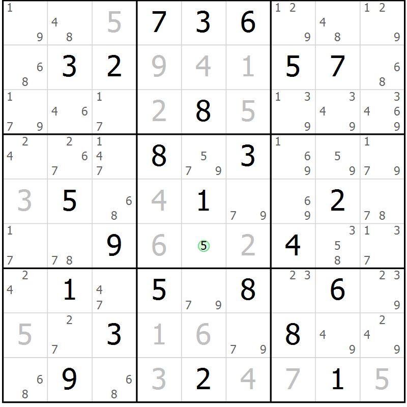 Position des candidats pour la solution de la Gr 70 page 73 du magazine de sudoku Sudoku Suprême n° 039