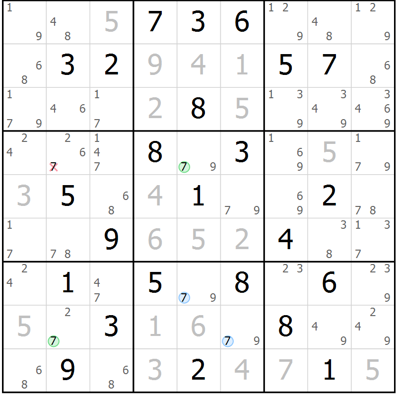 Position des candidats pour la solution de la Gr 70 page 73 du magazine de sudoku Sudoku Suprême n° 039