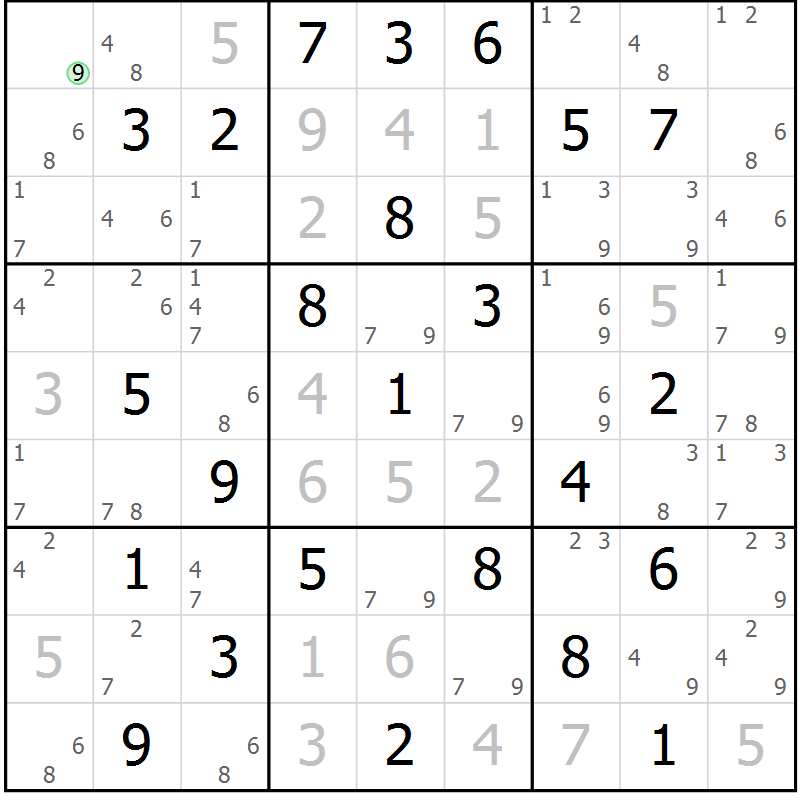 Position des candidats pour la solution de la Gr 70 page 73 du magazine de sudoku Sudoku Suprême n° 039