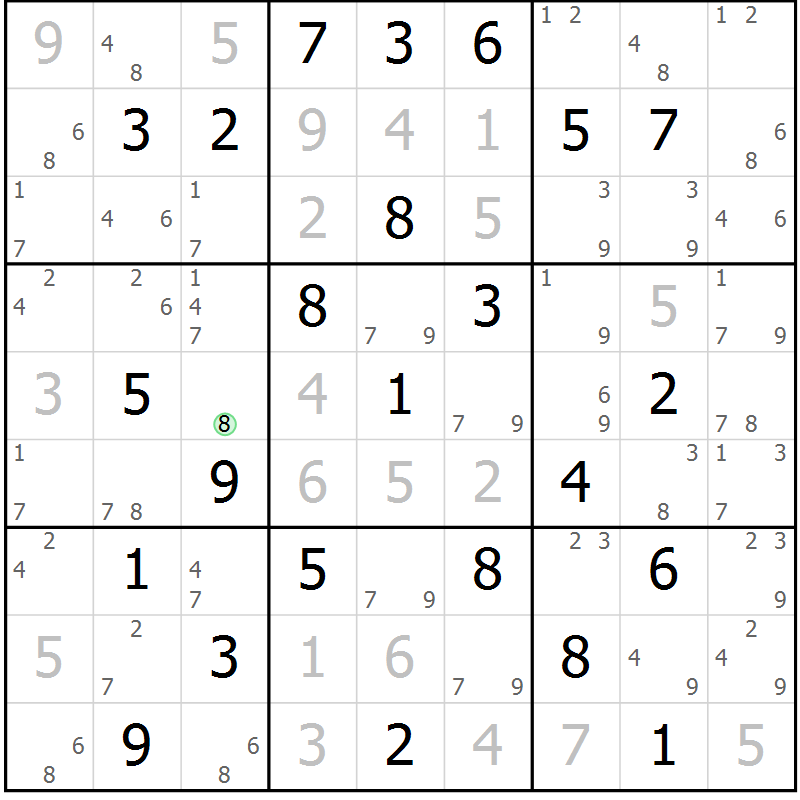 Position des candidats pour la solution de la Gr 70 page 73 du magazine de sudoku Sudoku Suprême n° 039