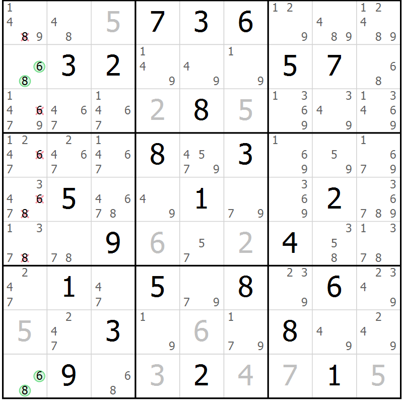 Position des candidats pour la solution de la Gr 70 page 73 du magazine de sudoku Sudoku Suprême n° 039