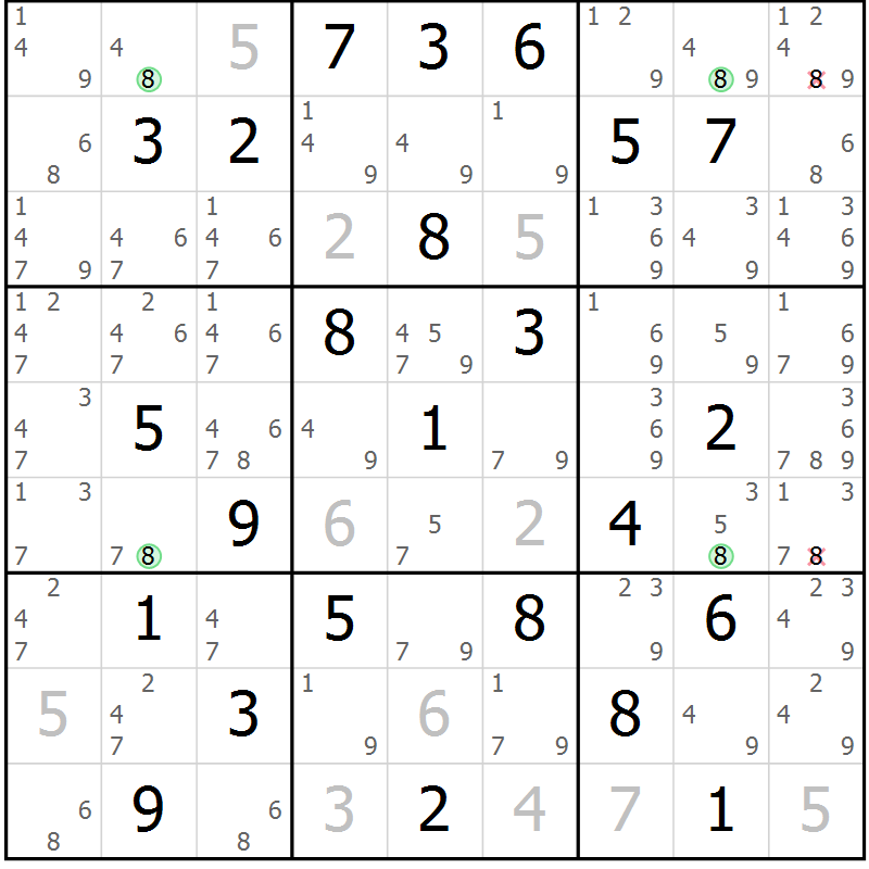 Position des candidats pour la solution de la Gr 70 page 73 du magazine de sudoku Sudoku Suprême n° 039