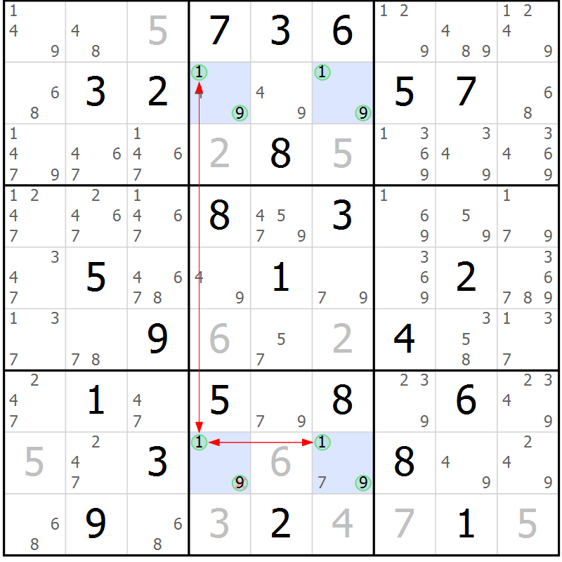 Position des candidats pour la solution de la Gr 70 page 73 du magazine de sudoku Sudoku Suprême n° 039