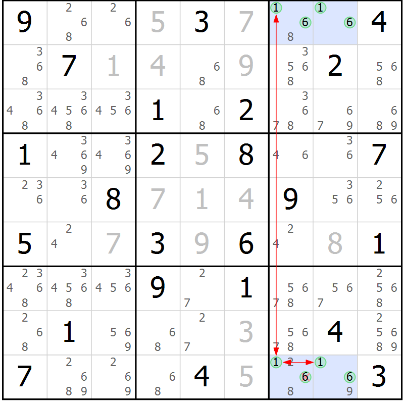Position des candidats pour la solution de la Gr 71 page 74 du magazine de sudoku Sudoku Suprême n° 039