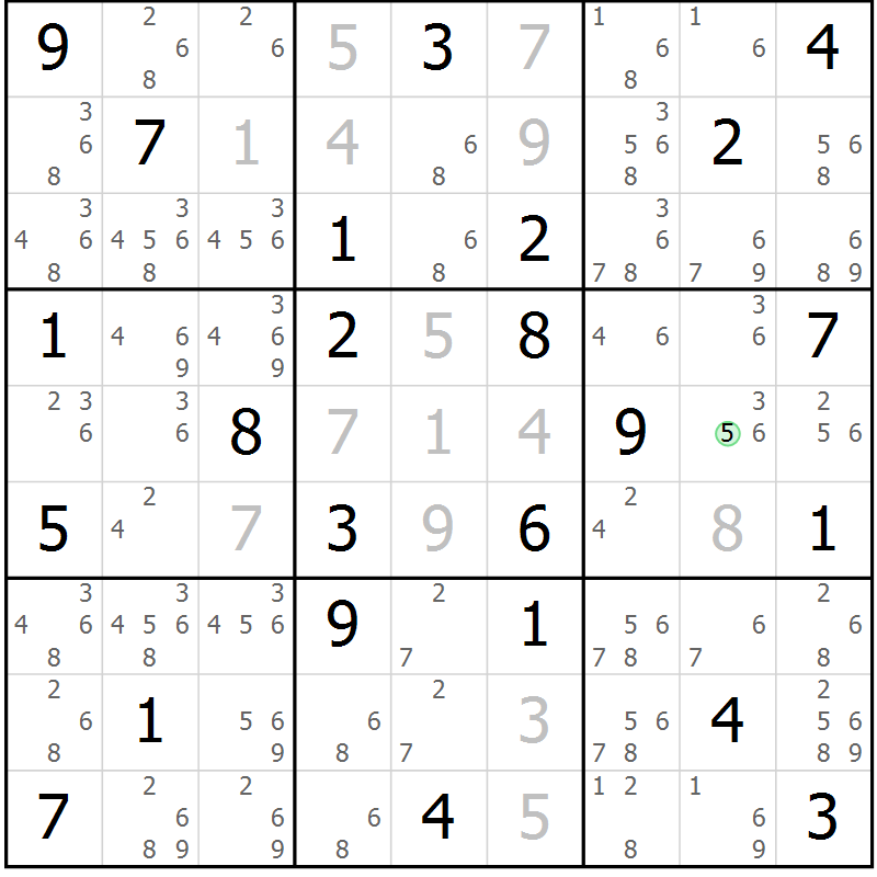 Position des candidats pour la solution de la Gr 71 page 74 du magazine de sudoku Sudoku Suprême n° 039