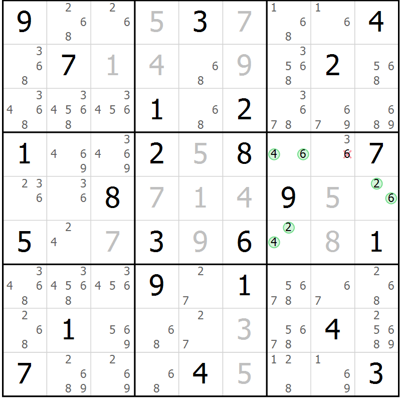 Position des candidats pour la solution de la Gr 71 page 74 du magazine de sudoku Sudoku Suprême n° 039