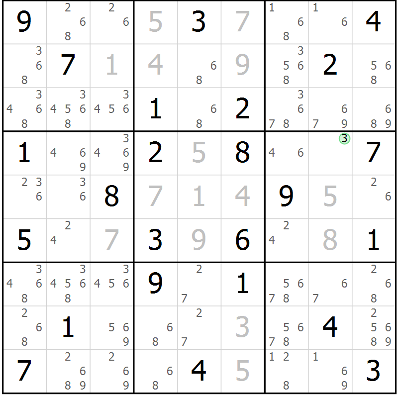 Position des candidats pour la solution de la Gr 71 page 74 du magazine de sudoku Sudoku Suprême n° 039