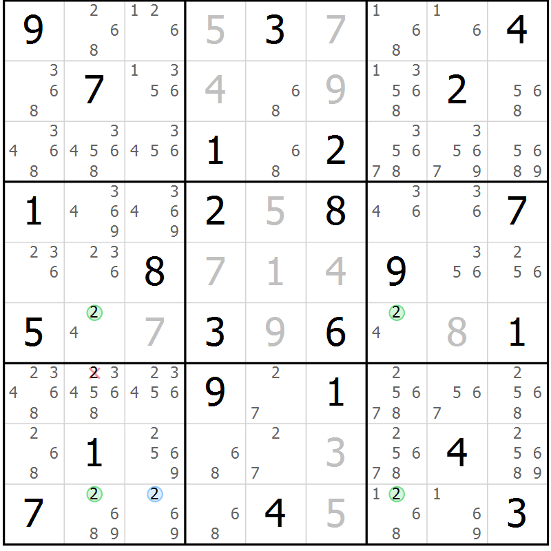 Position des candidats pour la solution de la Gr 71 page 74 du magazine de sudoku Sudoku Suprême n° 039