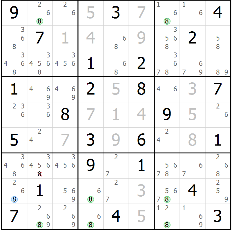 Position des candidats pour la solution de la Gr 71 page 74 du magazine de sudoku Sudoku Suprême n° 039
