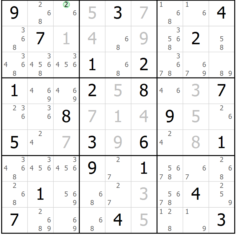 Position des candidats pour la solution de la Gr 71 page 74 du magazine de sudoku Sudoku Suprême n° 039
