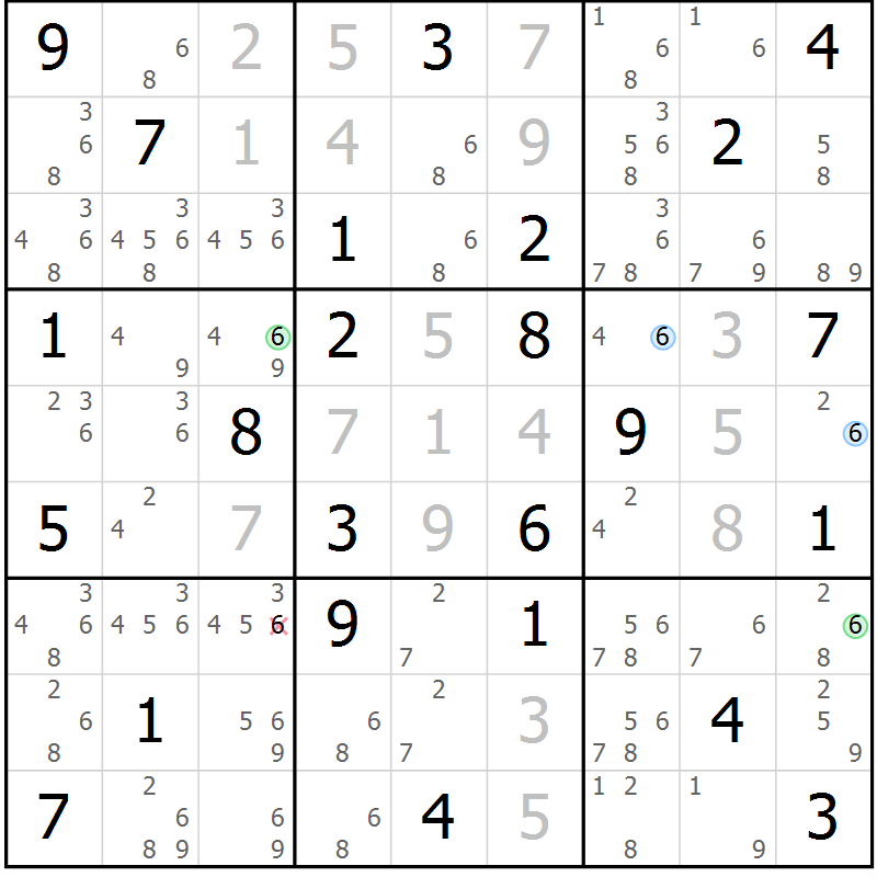 Position des candidats pour la solution de la Gr 71 page 74 du magazine de sudoku Sudoku Suprême n° 039