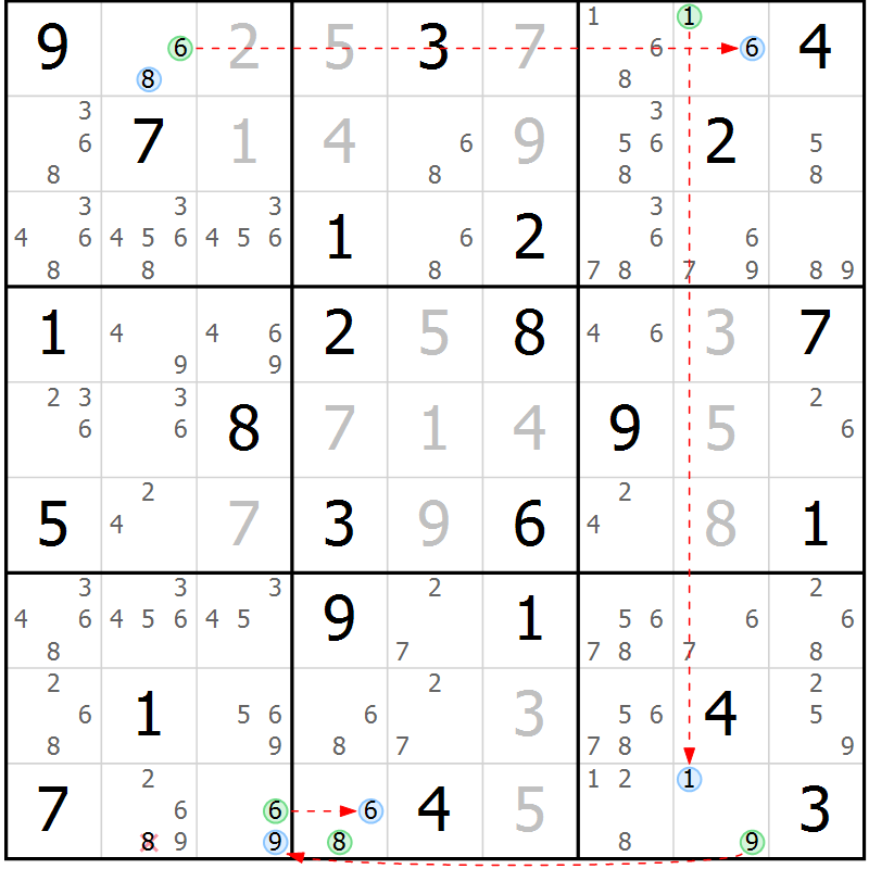 Position des candidats pour la solution de la Gr 71 page 74 du magazine de sudoku Sudoku Suprême n° 039