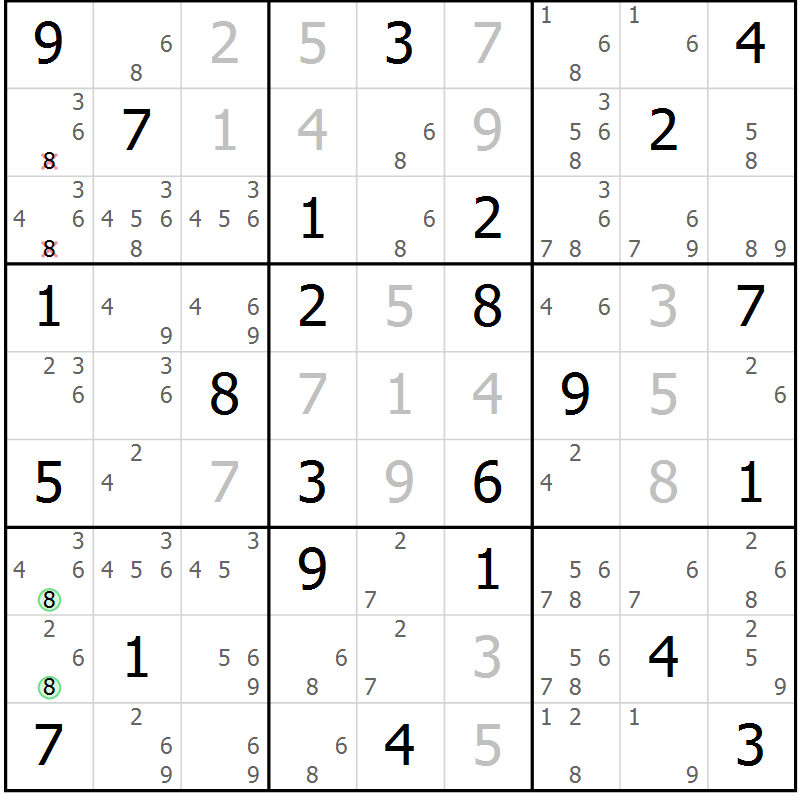 Position des candidats pour la solution de la Gr 71 page 74 du magazine de sudoku Sudoku Suprême n° 039