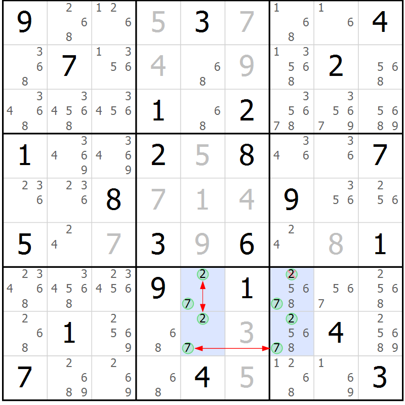 Position des candidats pour la solution de la Gr 71 page 74 du magazine de sudoku Sudoku Suprême n° 039
