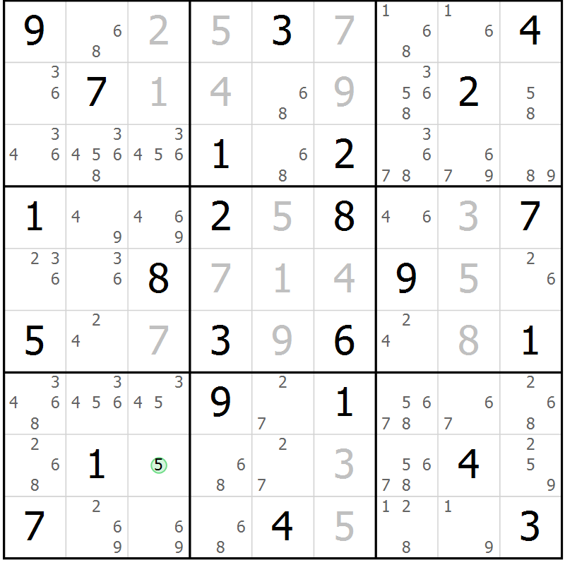 Position des candidats pour la solution de la Gr 71 page 74 du magazine de sudoku Sudoku Suprême n° 039