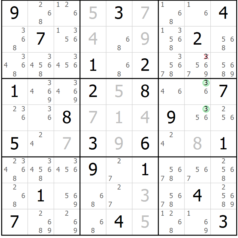 Position des candidats pour la solution de la Gr 71 page 74 du magazine de sudoku Sudoku Suprême n° 039