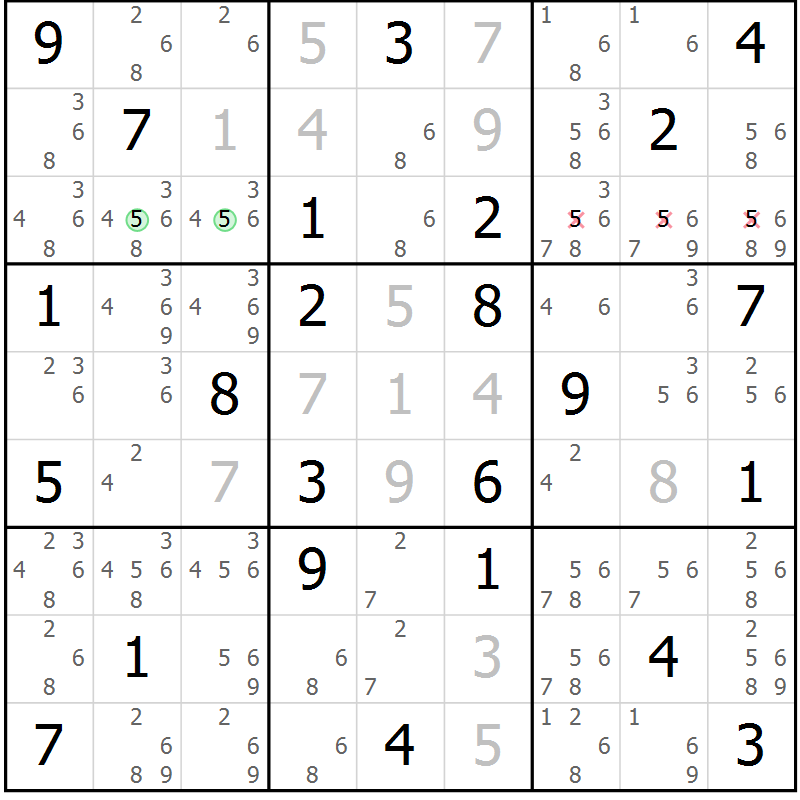 Position des candidats pour la solution de la Gr 71 page 74 du magazine de sudoku Sudoku Suprême n° 039