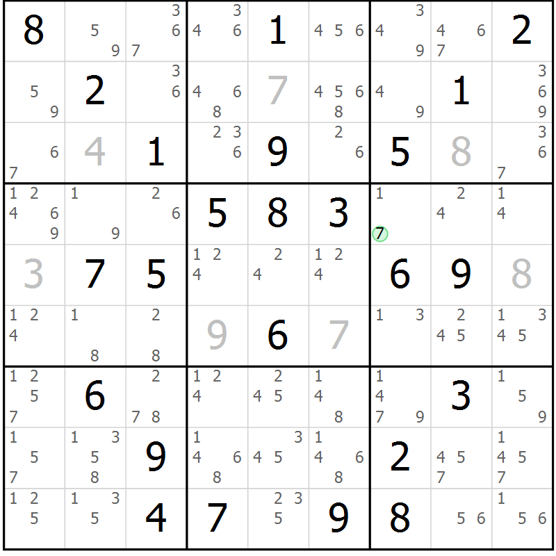 Position des candidats pour la solution de la Gr 72 page 75 du magazine de sudoku Sudoku Suprême n° 039