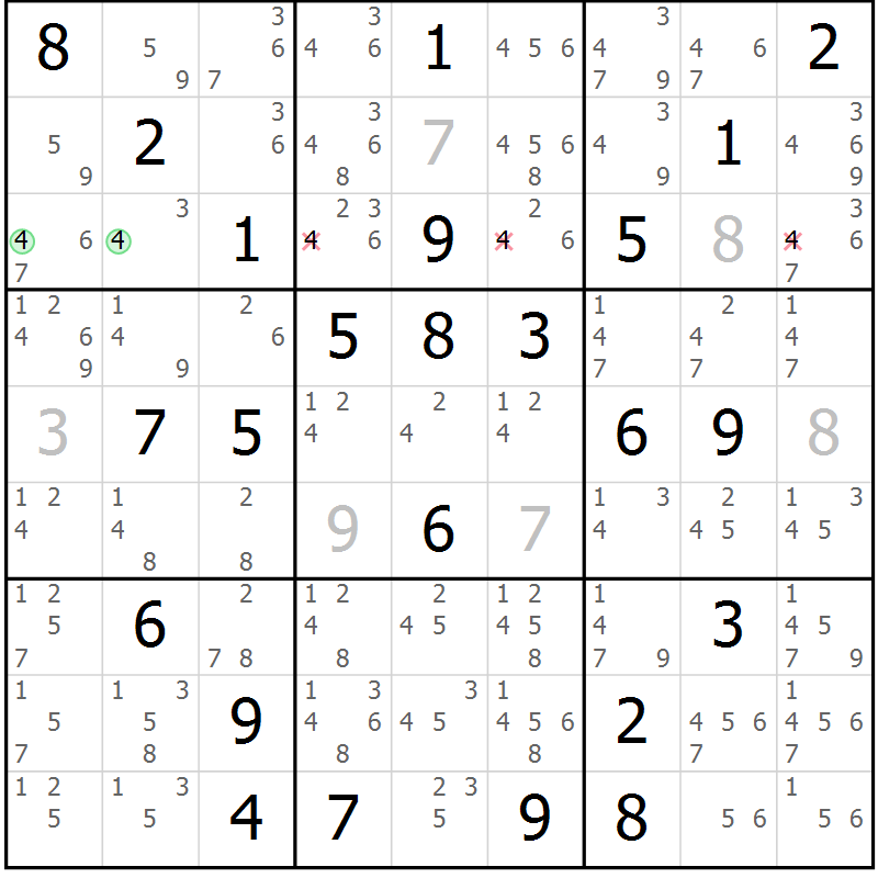 Position des candidats pour la solution de la Gr 72 page 75 du magazine de sudoku Sudoku Suprême n° 039