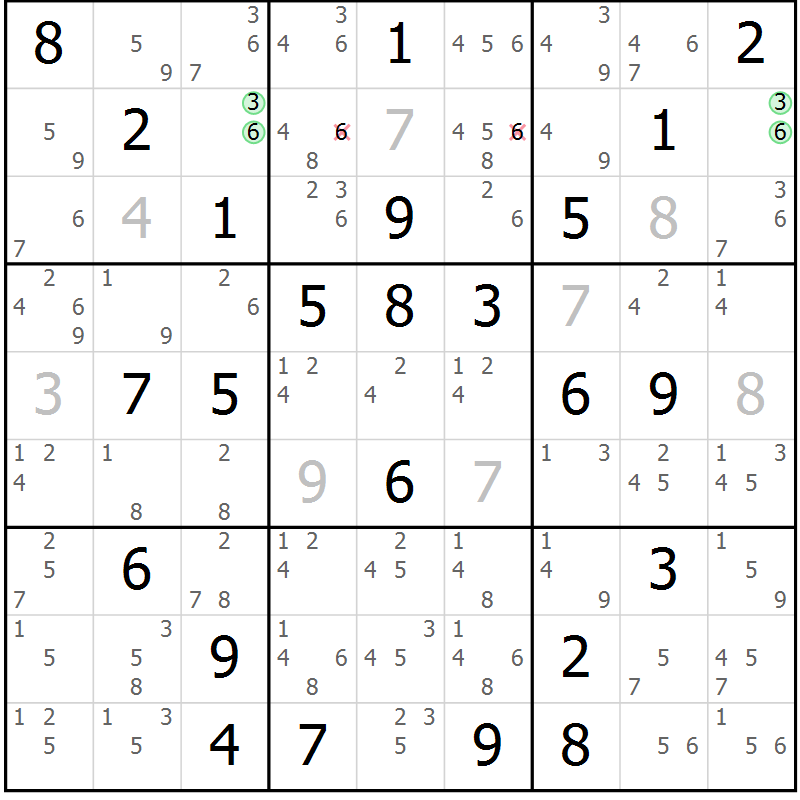 Position des candidats pour la solution de la Gr 72 page 75 du magazine de sudoku Sudoku Suprême n° 039