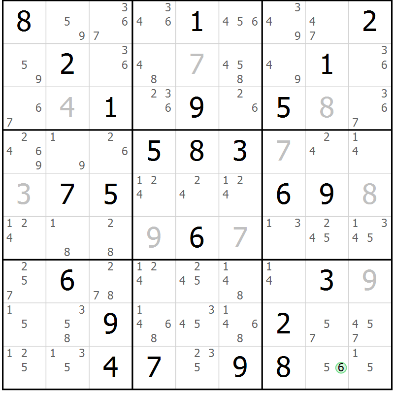 Position des candidats pour la solution de la Gr 72 page 75 du magazine de sudoku Sudoku Suprême n° 039