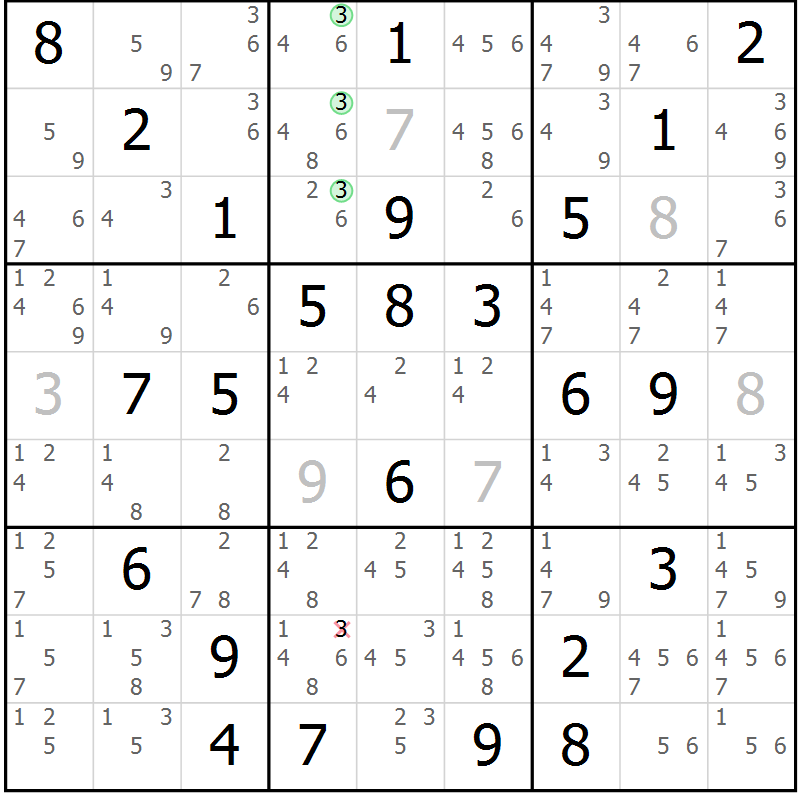 Position des candidats pour la solution de la Gr 72 page 75 du magazine de sudoku Sudoku Suprême n° 039