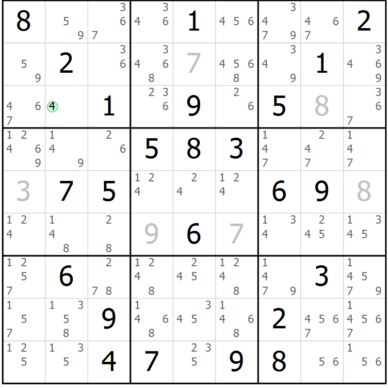 Position des candidats pour la solution de la Gr 72 page 75 du magazine de sudoku Sudoku Suprême n° 039