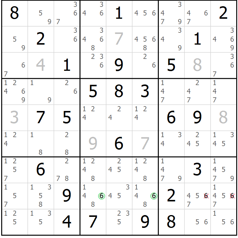 Position des candidats pour la solution de la Gr 72 page 75 du magazine de sudoku Sudoku Suprême n° 039