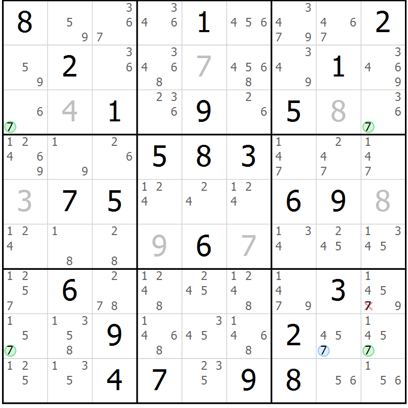 Position des candidats pour la solution de la Gr 72 page 75 du magazine de sudoku Sudoku Suprême n° 039