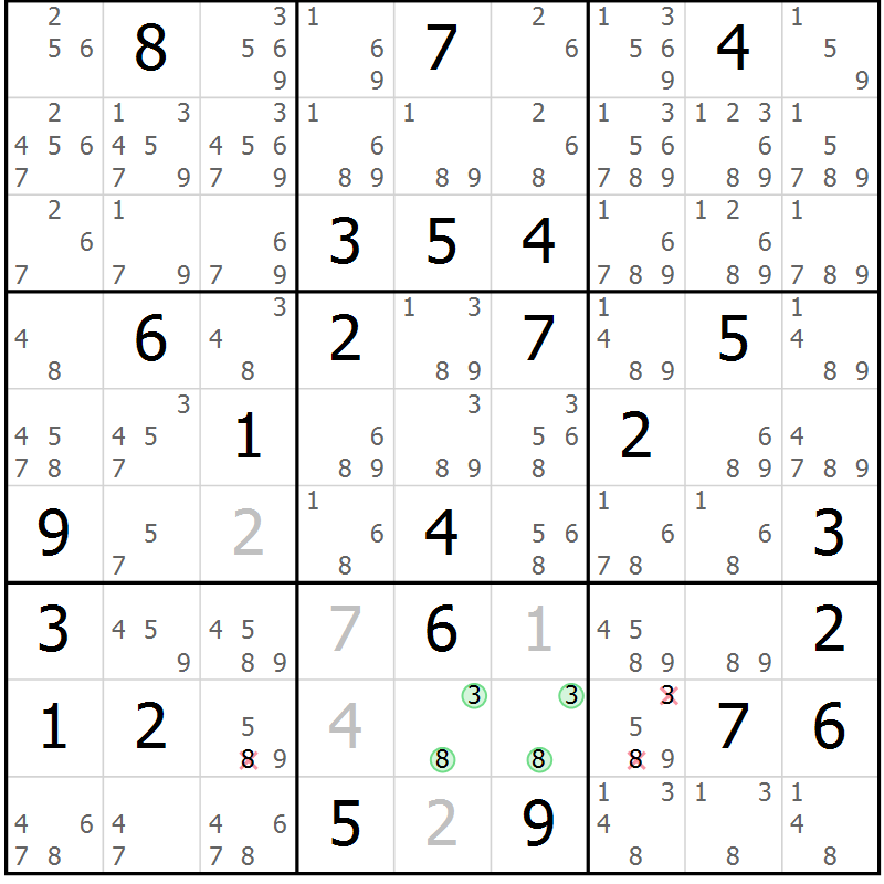 Position des candidats pour la solution de la Gr 73 page 76 du magazine de sudoku Sudoku Suprême n° 039