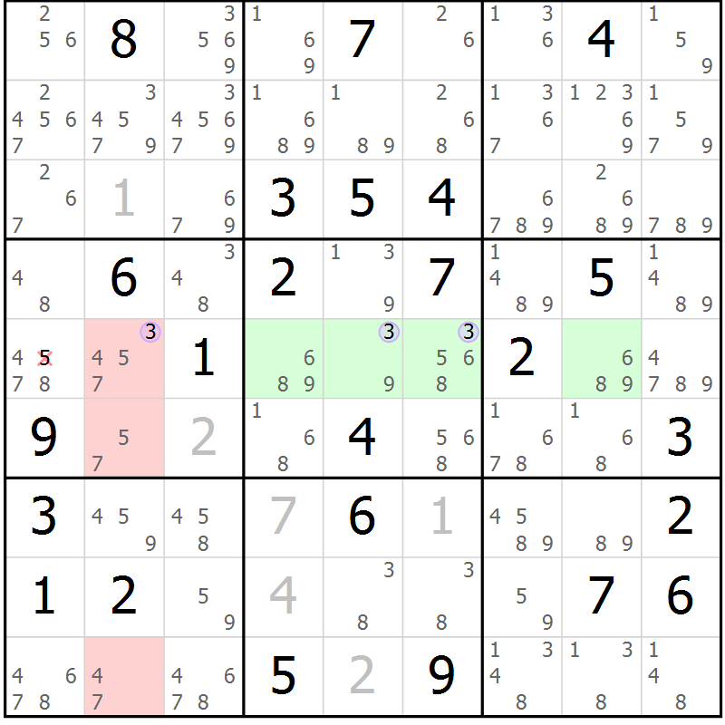Position des candidats pour la solution de la Gr 73 page 76 du magazine de sudoku Sudoku Suprême n° 039