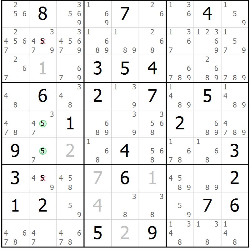 Position des candidats pour la solution de la Gr 73 page 76 du magazine de sudoku Sudoku Suprême n° 039
