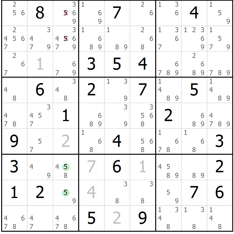 Position des candidats pour la solution de la Gr 73 page 76 du magazine de sudoku Sudoku Suprême n° 039