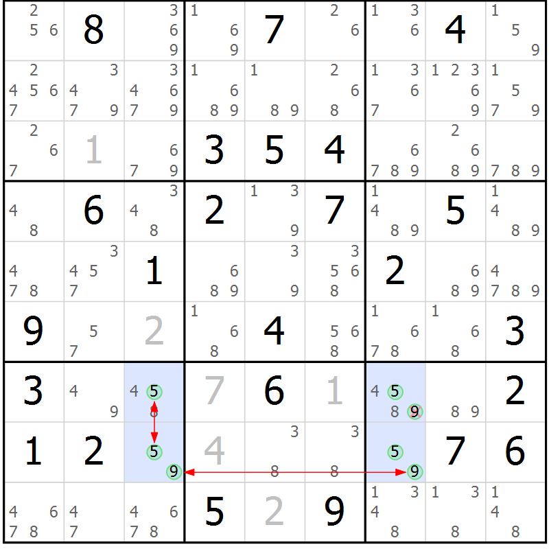 Position des candidats pour la solution de la Gr 73 page 76 du magazine de sudoku Sudoku Suprême n° 039