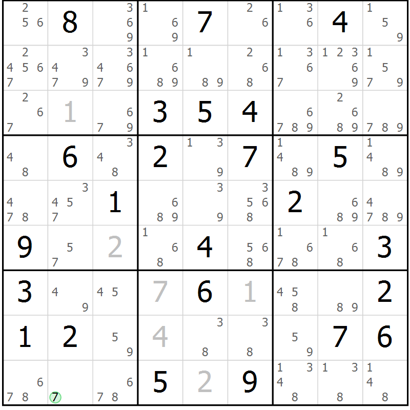 Position des candidats pour la solution de la Gr 73 page 76 du magazine de sudoku Sudoku Suprême n° 039